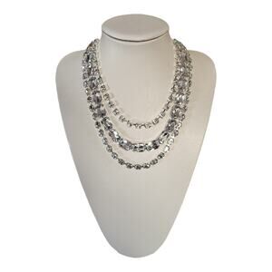 Silver Crystal Costume White Crystal Necklace 3 strand adj size
